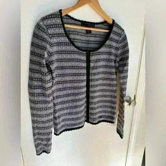 100% Merino Wool Button Up Sweater By Willi Smith Blue and Black Size Small - Picture 2 of 10